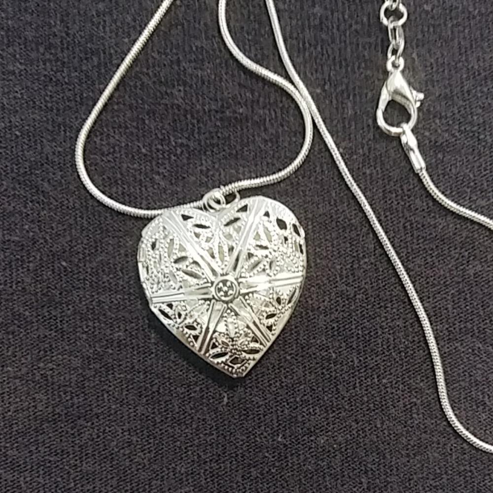 Silver locket on sterling silver snake chain